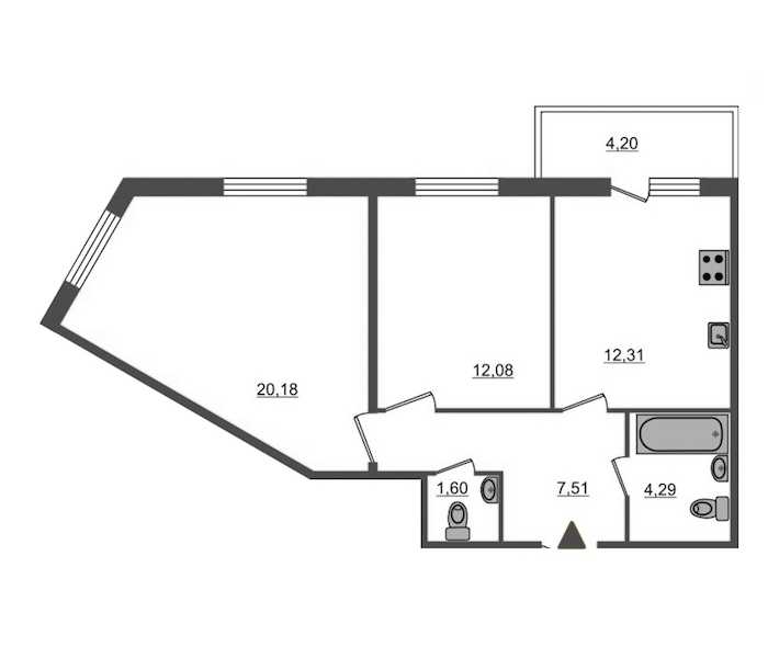 Двухкомнатная квартира в Аквилон-Инвест: площадь 59.25 м2 , этаж: 1 – купить в Санкт-Петербурге